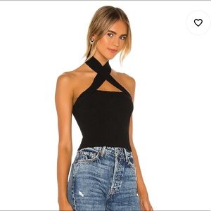 NBD Yvette Ribbed Halter Top in Black